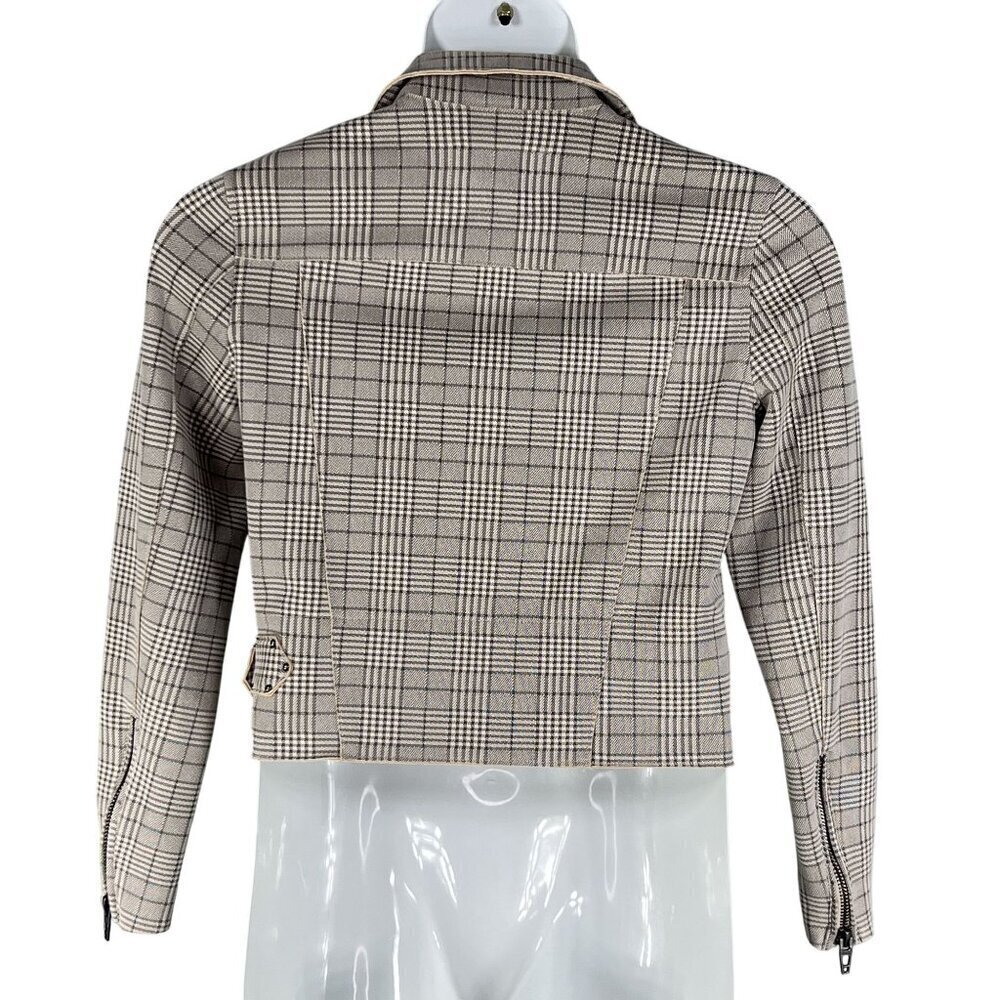 BlankNYC S Windowpane Plaid Moto Jacket Asymmetrical Zip Pockets Faux Suede Chic - Picture 3 of 16